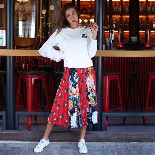 Lalipop Design | Multi-Color & Print Half Circle Pleated Midi Skirt