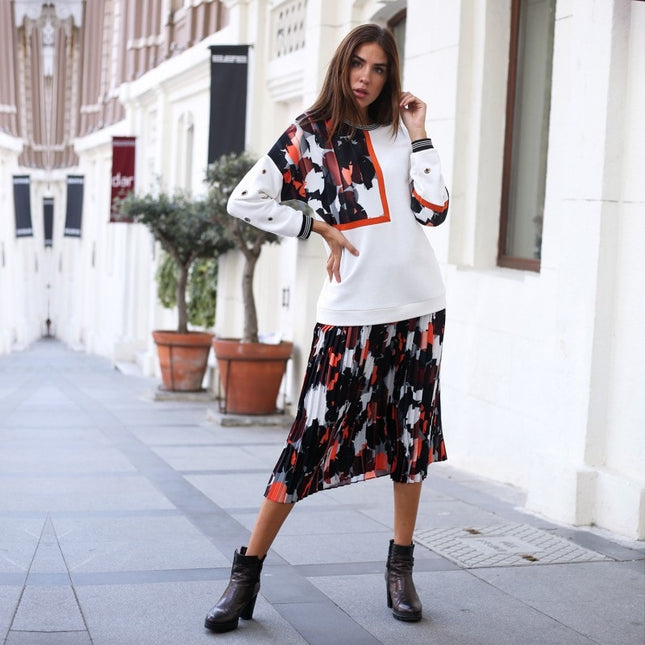 Lalipop Design | Abstract Camo Print Pleated Midi Skirt
