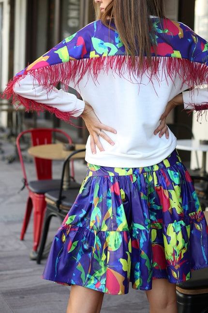 Lalipop Design | Parachute Mini Skirt With Blue Digital Print