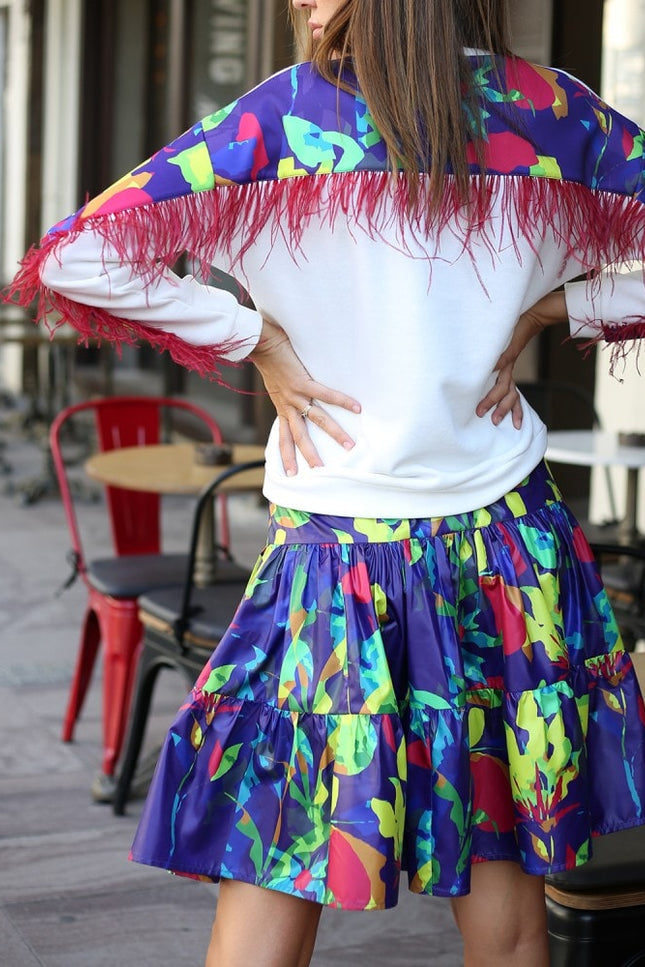 Lalipop Design | Parachute Mini Skirt With Blue Digital Print