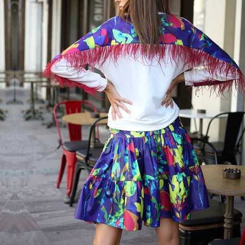 Lalipop Design | Parachute Mini Skirt With Blue Digital Print
