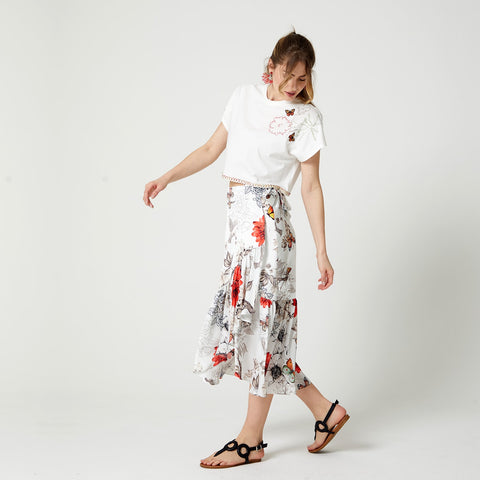 Lalipop Design | Spódnica midi z satyny z nadrukiem kwiatowym