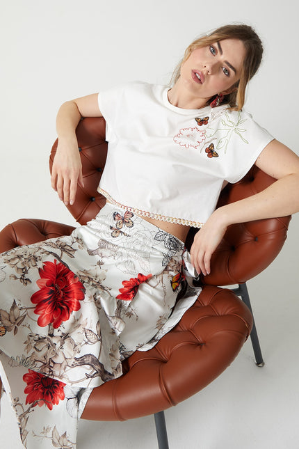 Lalipop Design | Floral Print Satin Wrap Midi Skirt