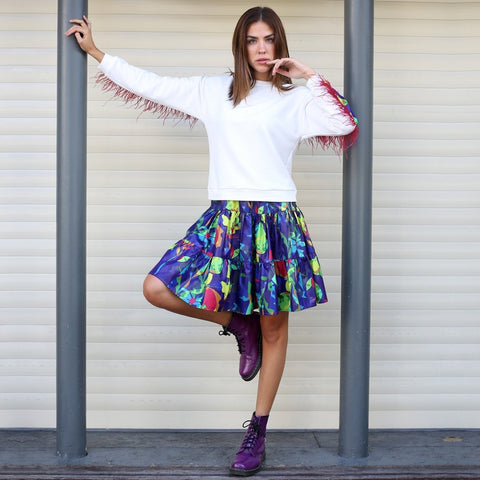 Lalipop Design | Parachute Mini Skirt With Blue Digital Print