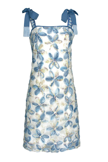 Lalipop Design | Flower Applique Mini Dress with Tieable Straps