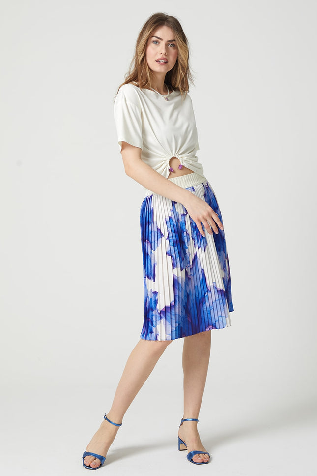 Lalipop Design | Floral-Print Elasticated-Waist Pleated Recycled Fabric Midi Skirt