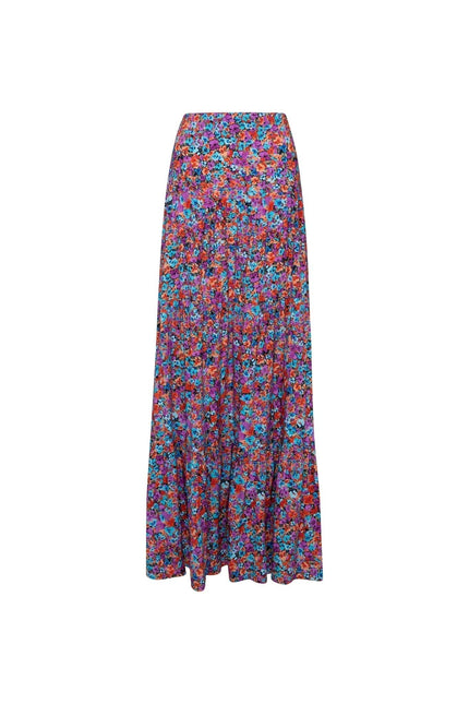 State Of Georgia I THE SKY HIGH WAISTED MAXI SKIRT - FLORAL EXPLOSION RASPBERRY