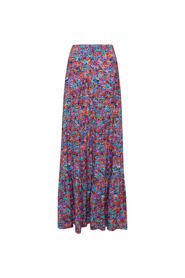 State Of Georgia I THE SKY HIGH WAISTED MAXI SKIRT - FLORAL EXPLOSION RASPBERRY