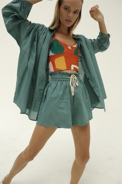 State Of Georgia I THE PAPERBAG DRAWSTING COTTON SHORT - DUSTY GREEN