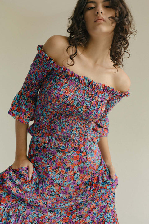 State Of Georgia I THE BOBBI ELASTIC TOP - Floral Explosion Raspberry