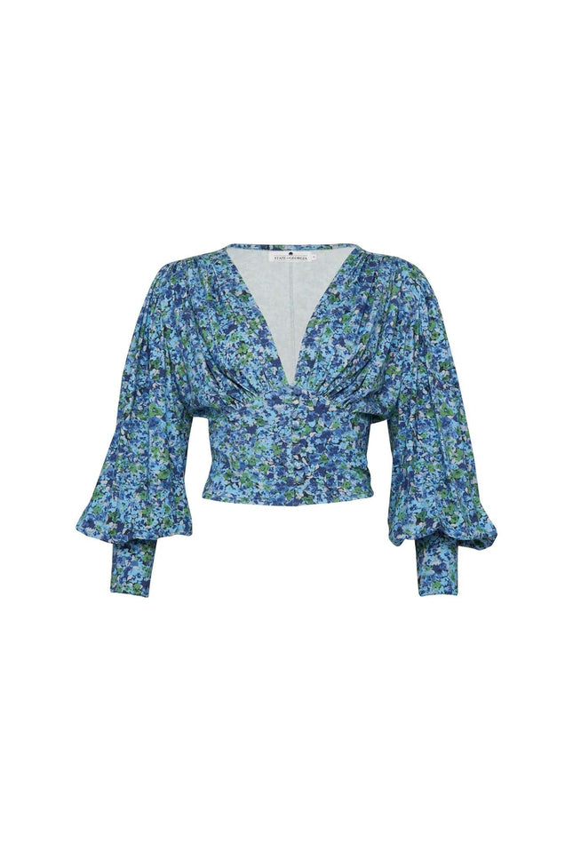 State Of Georgia I BOWIE BUTTON UP TOP - Floral Explosion Blue