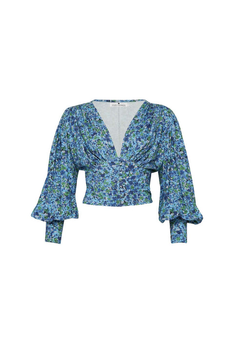 State Of Georgia I BOWIE BUTTON UP TOP - Floral Explosion Blue