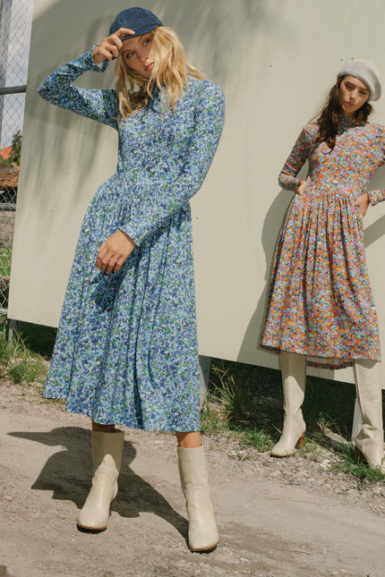 State Of Georgia I THE TMAPLA MIDI DRESS - FLORAL EXPLOSION BLUE