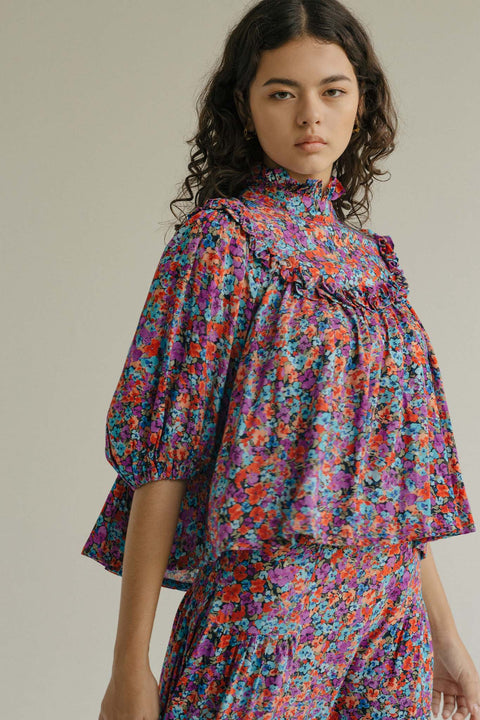 State Of Georgia I THE JONI TOP - FLORAL EXPLOSION RASPBERRY