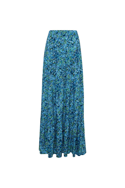 State Of Georgia I THE SKY HIGH WAISTED MAXI SKIRT - FLORAL EXPLOSION BLUE