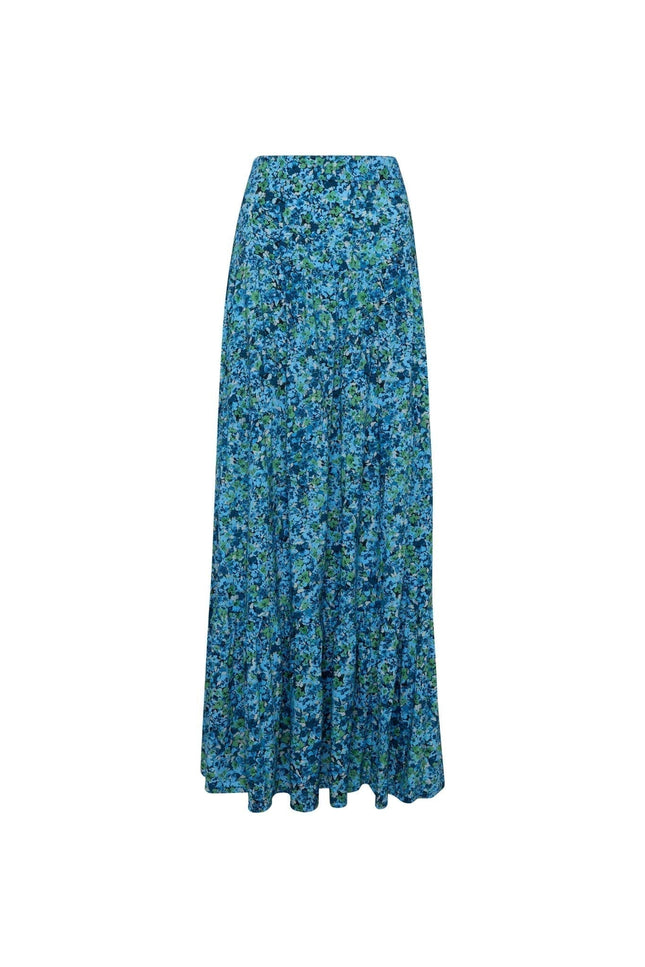 State Of Georgia I THE SKY HIGH WAISTED MAXI SKIRT - FLORAL EXPLOSION BLUE