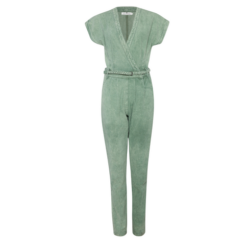 State Of Georgia I JANE SAYS  STONE WASHED JUMPSUIT - SAGE GREEN