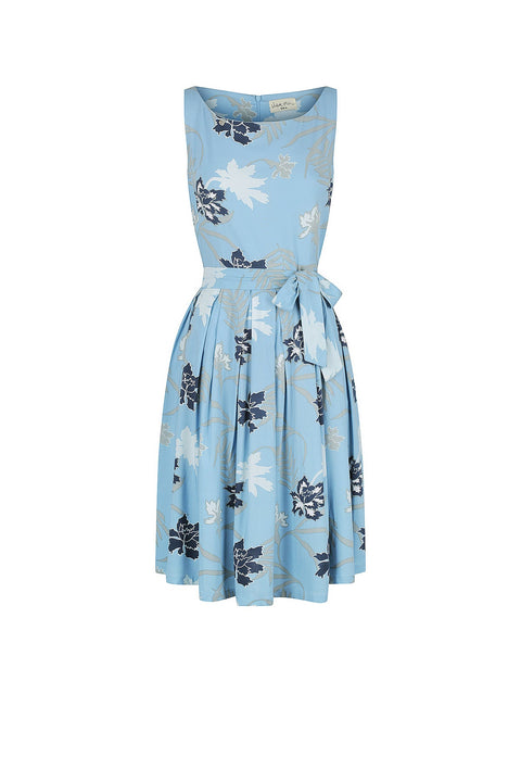 Violet Fish I Isabella Dress - Mystery Gardenia Print  Blue Dreams