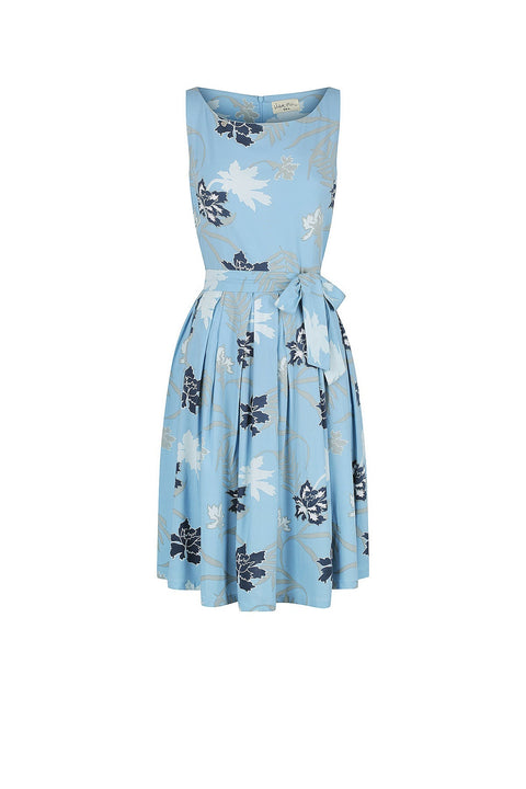 Violet Fish I Isabella Dress - Mystery Gardenia Print  Blue Dreams