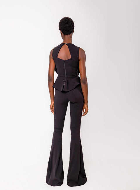 Anitabel | KOMPLET BLUZKI I SPODNI Z PEPLUM JADE W KOLORZE CZARNYM