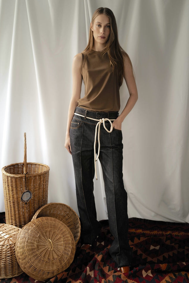 Raw Denim Crease-Front Jeans