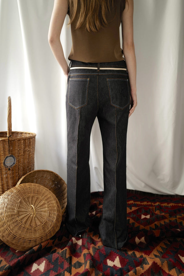 Raw Denim Crease-Front Jeans