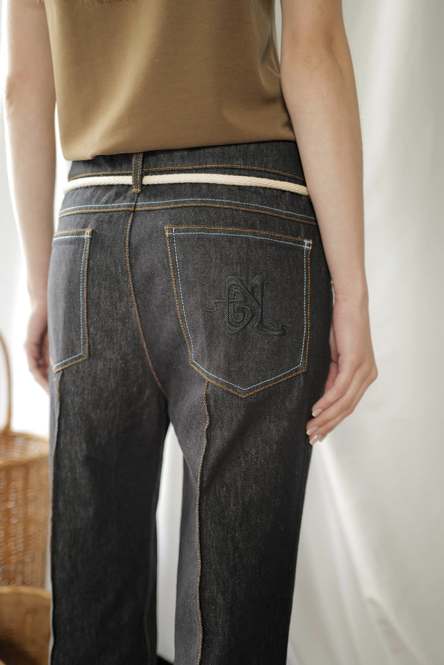 Raw Denim Crease-Front Jeans