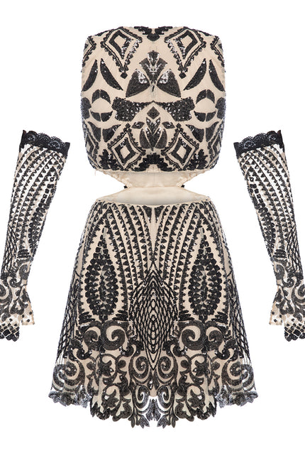 Petra Petrova | Sequin Side Cut Out  Mini Dress With Gloves Kendall