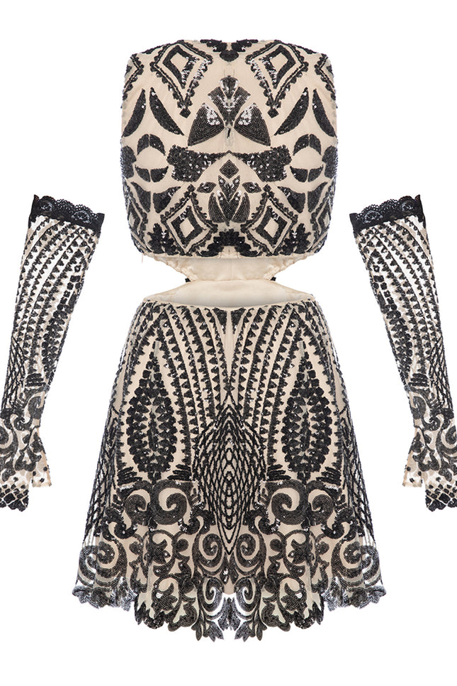 Petra Petrova | Sequin Side Cut Out  Mini Dress With Gloves Kendall