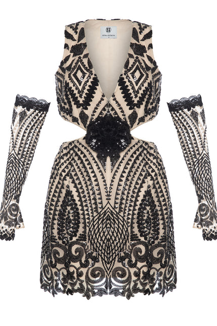 Petra Petrova | Sequin Side Cut Out  Mini Dress With Gloves Kendall