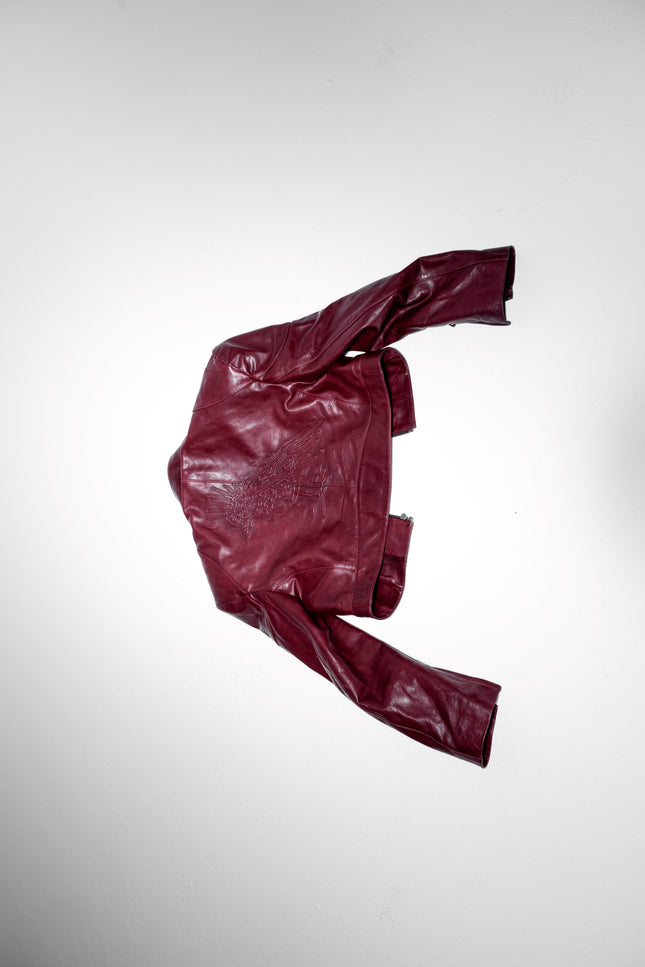 Pica Noir | Mythe Bird Embossed Leather Bomber Jacket