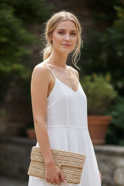 Springmoonatelier | Handwoven Raffia Clutch Wallet – Natural & Black