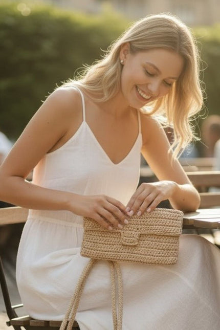Springmoonatelier | Handwoven Raffia Clutch Wallet – Natural & Black