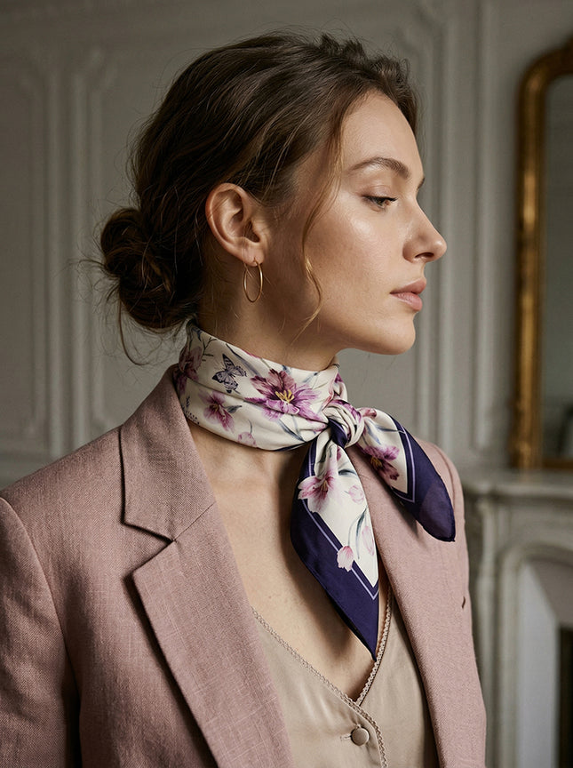 Nina Ho | Tulip and Butterfly Double-Sided Silk Scarf