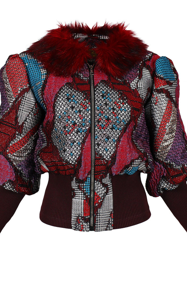 Lalipop Design | Jacquard Bomber with faux fur collar