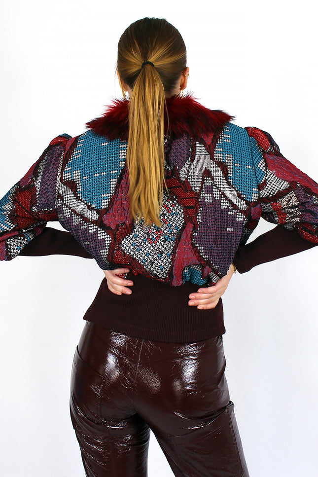 Lalipop Design | Jacquard Bomber with faux fur collar
