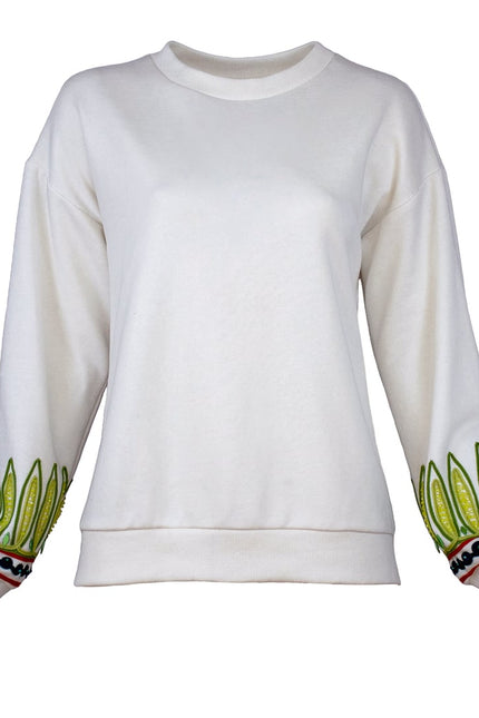 Lalipop Design | Off White Sweatshirt With Pleated Back And Embroidery Detail