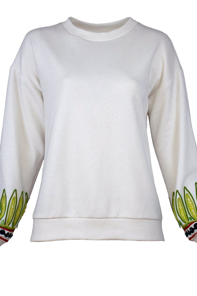Lalipop Design | Off White Sweatshirt With Pleated Back And Embroidery Detail