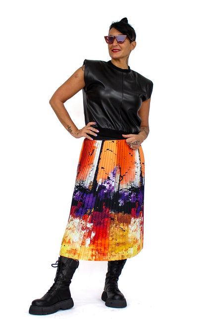 Lalipop Design | Colorful & Abstract Print Pleated Midi Skirt