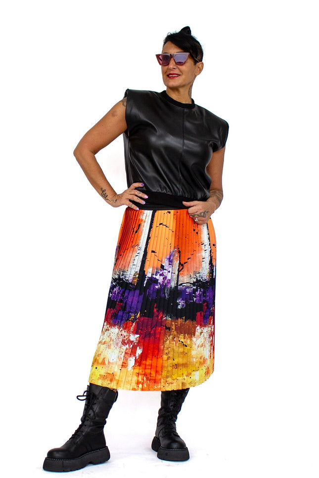 Lalipop Design | Colorful & Abstract Print Pleated Midi Skirt