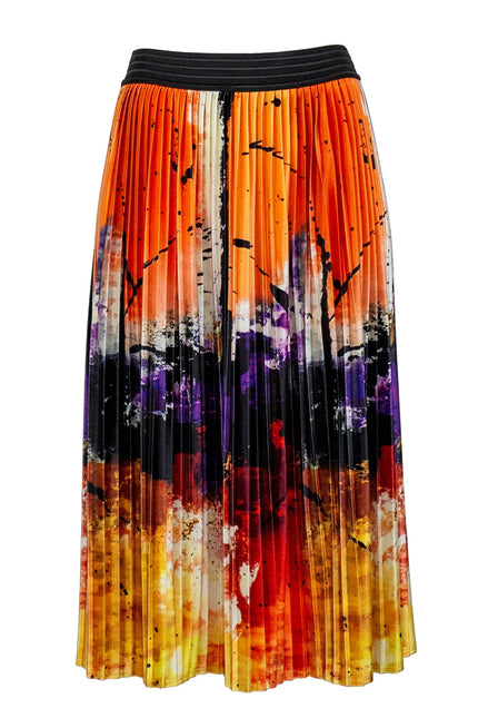 Lalipop Design | Colorful & Abstract Print Pleated Velvet Midi Skirt