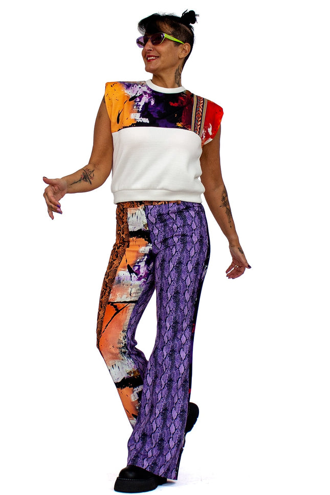 Lalipop Design | Colorful Print Patchwork Wide Leg Trousers