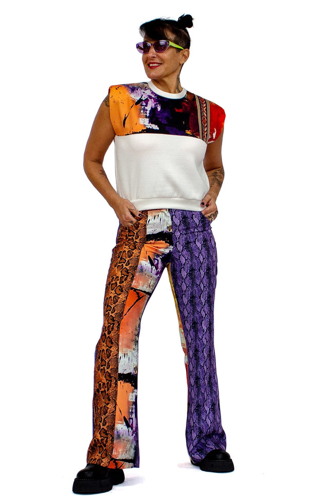 Lalipop Design | Colorful Print Patchwork Wide Leg Trousers