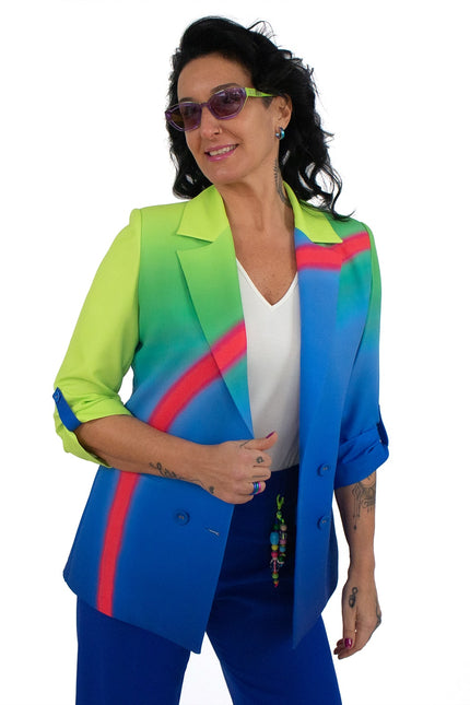 Lalipop Design | Double-Breasted Digital Print Sax Blazer
