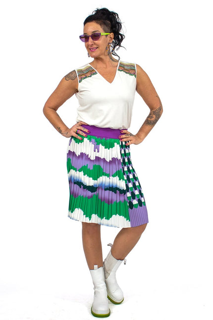 Lalipop Design | Knee-Length Pleated Midi Skirt with wavey & polka dot print