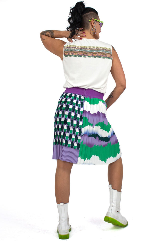 Lalipop Design | Knee-Length Pleated Midi Skirt with wavey & polka dot print