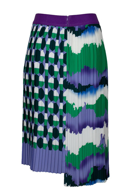 Lalipop Design | Asymmetric Midi Pleated Skirt With Wavey & Polka Dot Print