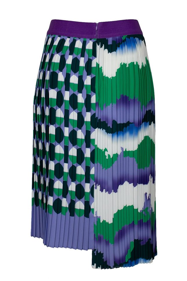 Lalipop Design | Asymmetric Midi Pleated Skirt With Wavey & Polka Dot Print