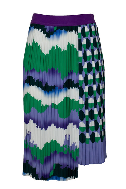Lalipop Design | Asymmetric Midi Pleated Skirt With Wavey & Polka Dot Print