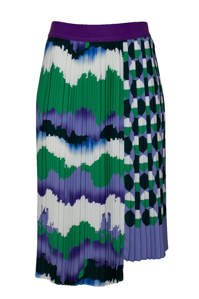 Lalipop Design | Asymmetric Midi Pleated Skirt With Wavey & Polka Dot Print